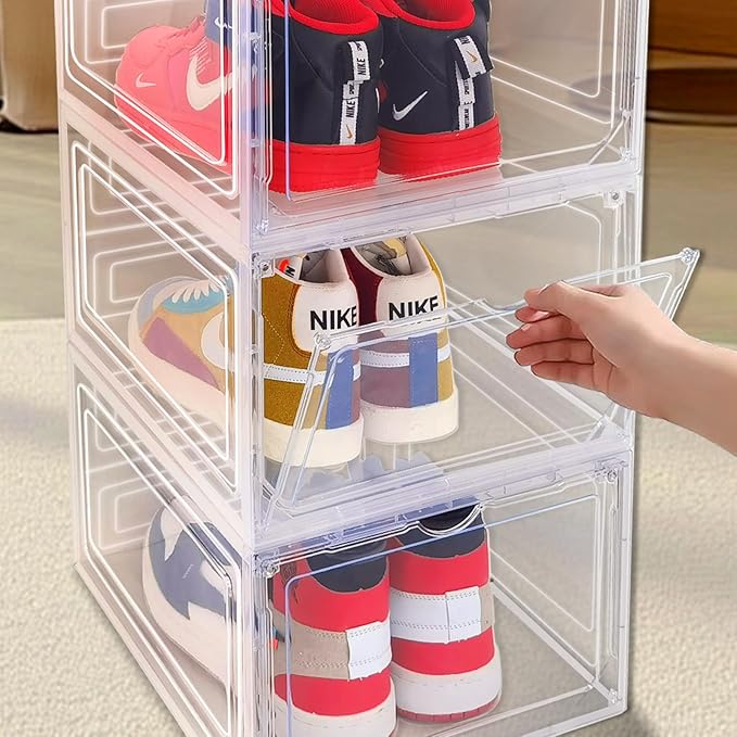 8 Pack Shoes Box Sneaker Display Case Size 13 Plastic Shoe Organizer - Image 4