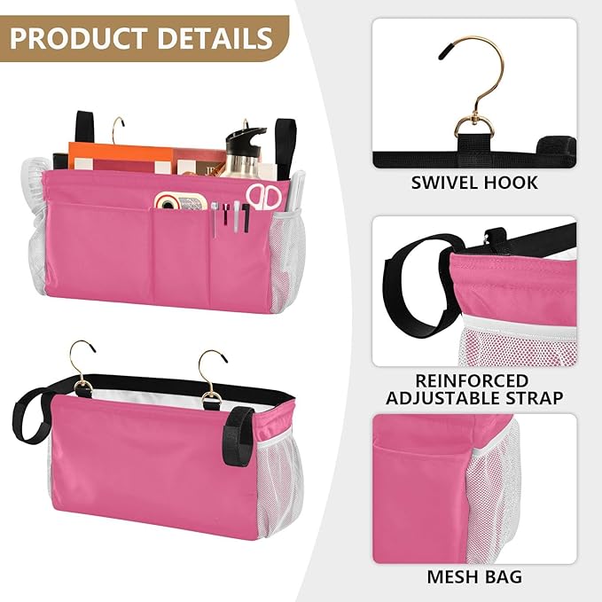 KOPIRIT Neon Rose Red Bedside Caddy Storage Bag Bedside Organizer - Image 5