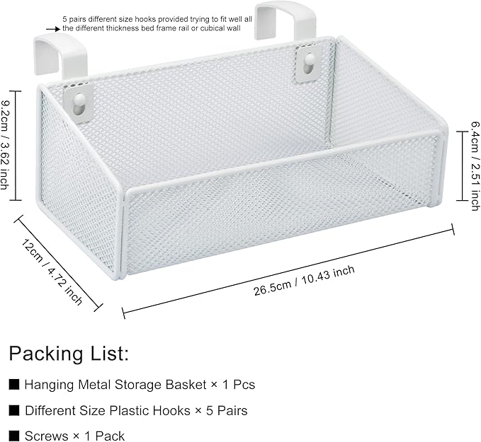 MATIMASU Bedside Caddy Hanging Storage Basket Beside Shelf Metal Organizer - Image 2