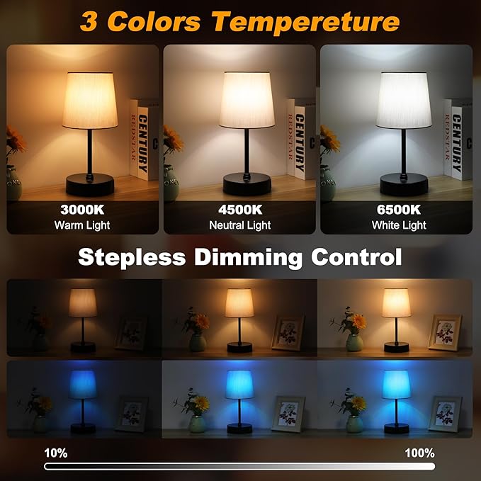 Ascher Small Bedside Table lamp, RGB Color Changing Lamps, 3 Color Temperatures - Image 2