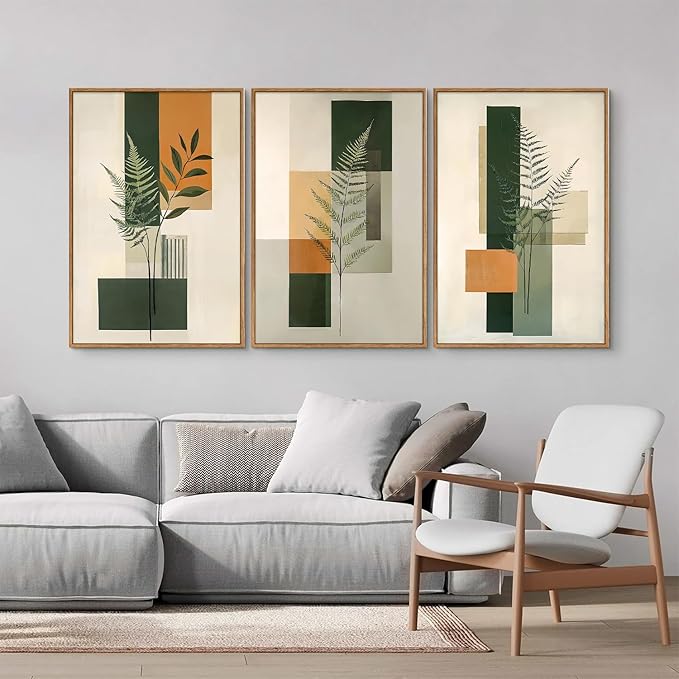 Yeehomedec Sage Green Fern Leaf Framed Canvas Wall Art, Boho Abstract Wall Decor - Image 3