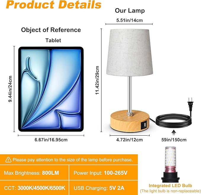 Ascher Small Bedside Table lamp Set of 2, RGB Color Changing Lamps, 3 Color - Image 2