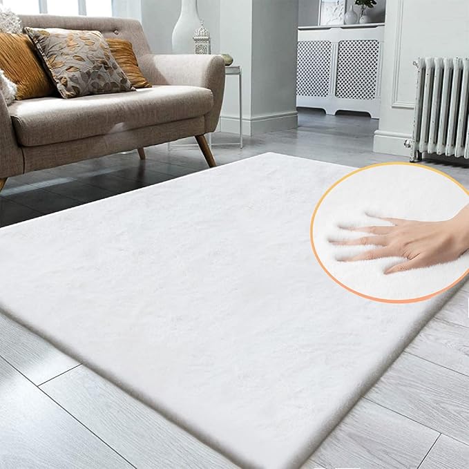 White Faux Rabbit Fluffy Fur Area Rugs - Image 2