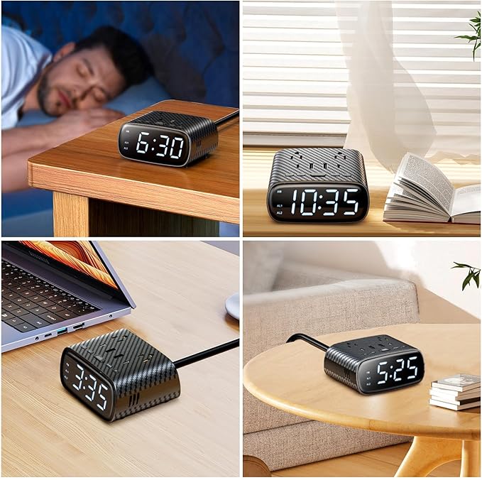 2PCS Alarm Clock with 2 USB-C, 2 USB-A Chargers Power Strip 2 Outlets - Image 7
