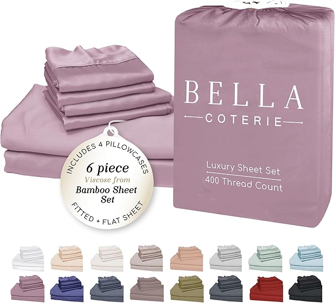 Bella Coterie 6 Piece Luxury Bamboo Viscose King Size Sheet Set | 100% by BC