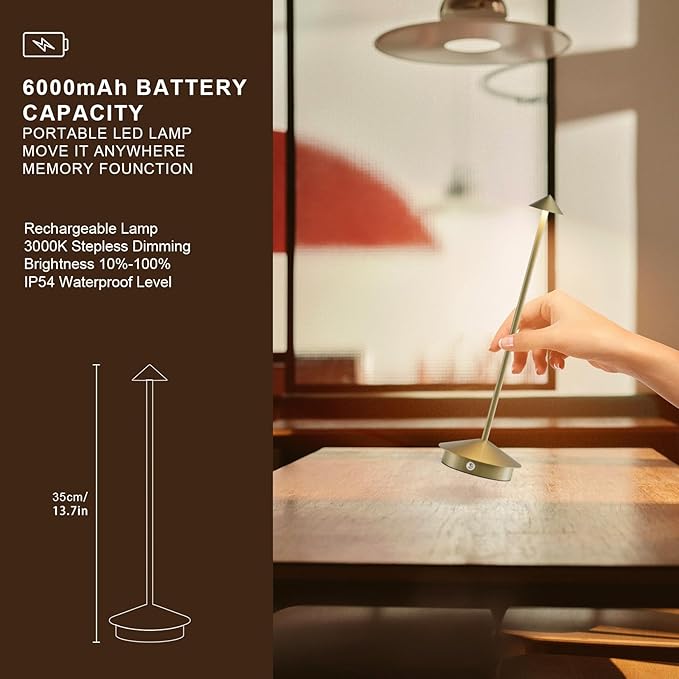 2-Pack 6000mAh Rechargeable Led Table Lamp Cordless, 3000K-6000K Stepless - Image 7