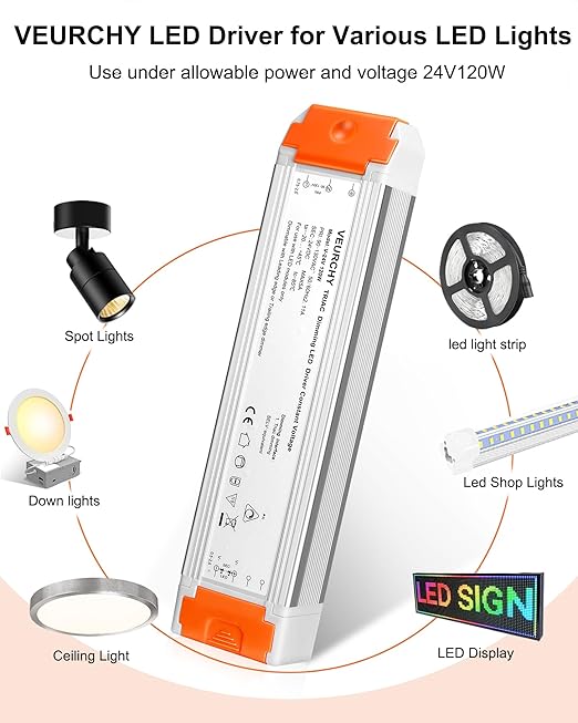 120W 24V Dimmable LED Driver, Triac Dimmable Transformer AC 120V to DC 24V 120 - Image 7
