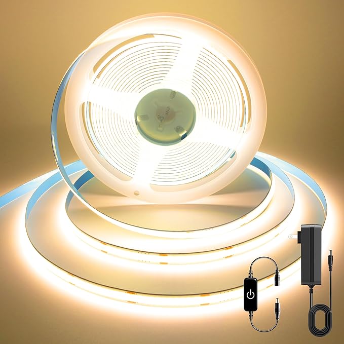 COB LED Strip, Warm White LED Strip Lights 16.4ft, 3000K COB LED Light Dimmable by AUZIWECOBLEDStripLights