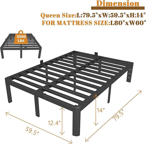 14 Inch Queen Bed Frame with Metal Gaskets, Heavy Duty Steel Platform Support - Image 2