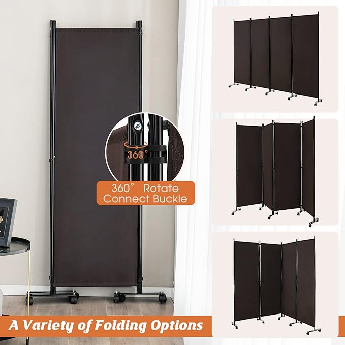 GOFLAME 4 Panel Folding Room Divider, 6FT Rolling Privacy Screen - Image 3