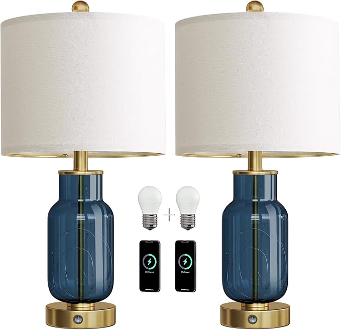 Oneach 22" Glass Table Lamps Set of 2, Nightstand Lamp - Image 8