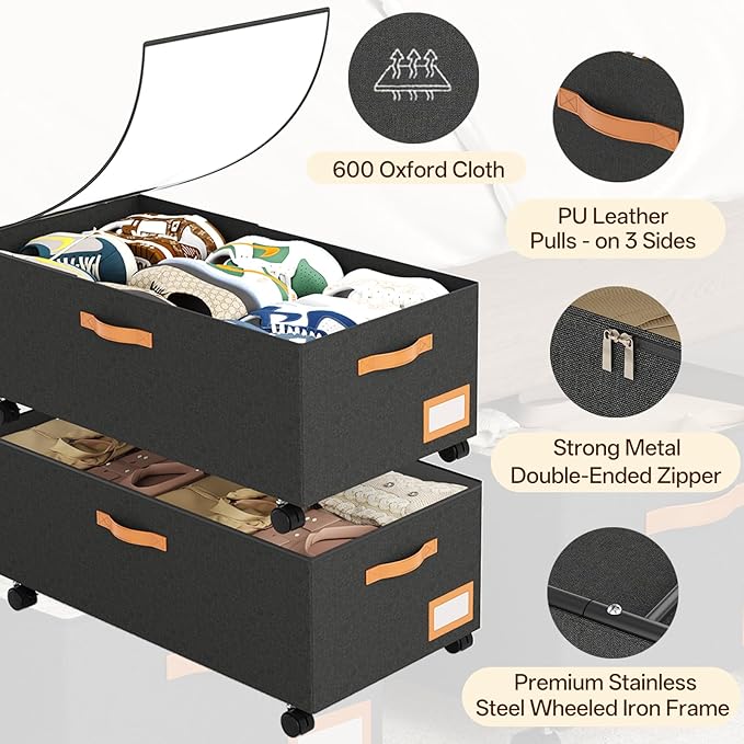 Under Bed Storage with Wheels, 12inch Tall Under Bed Storage XXL 80L, Under Bed - Image 4