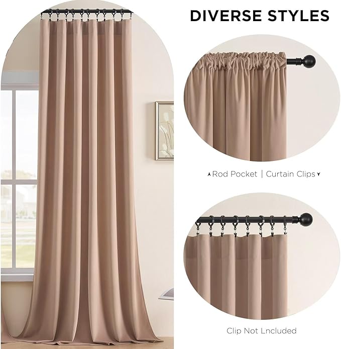 Joydeco Velvet Curtains Rose Beige Blackout Curtains Thermal Insulated 84 - Image 2