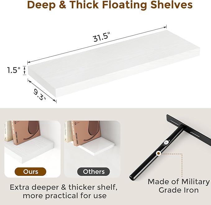 Fun Memories 32 Inch Floating Shelves, Wall-Mounted Bathroom Shelves Set of 2 - Image 3