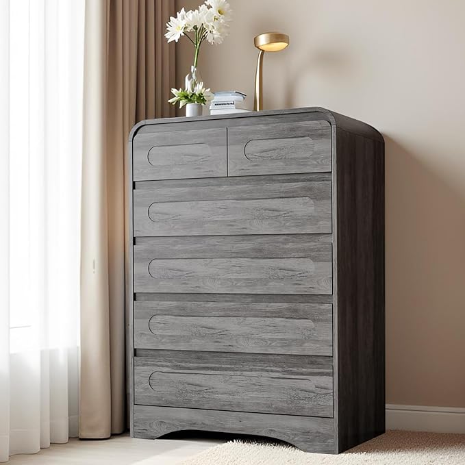 Grey Dresser for Bedroom with 6 Drawers, Tall Dressers & Chest of Drawers with by SOLACEFURNITURE