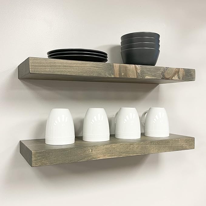 URBANDI, Rustic Floating Shelves, Hidden Bracket, Solid Wood, Heavy Duty - Image 4