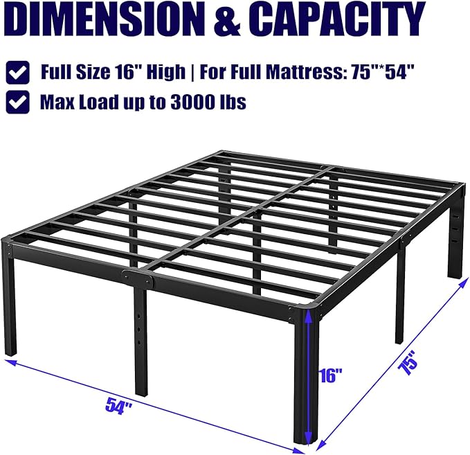 Hunlostten 16" Full Size Bed Frame No Box Spring Needed, Heavy Duty Metal - Image 3