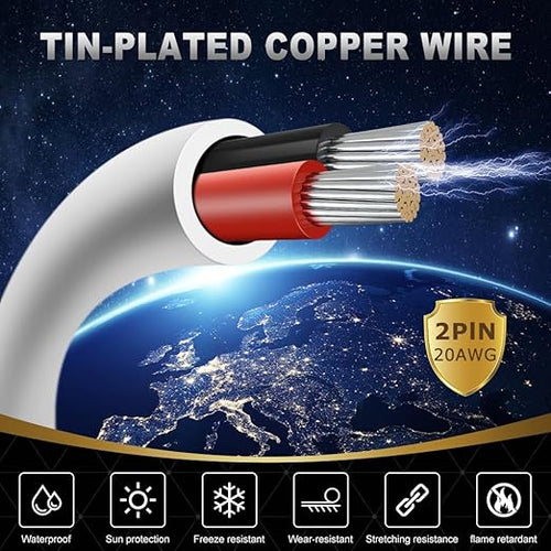 20 Gauge 2 Conductor Electrical Wire, 100FT White Stranded Low Voltage 20/2 PVC - Image 2