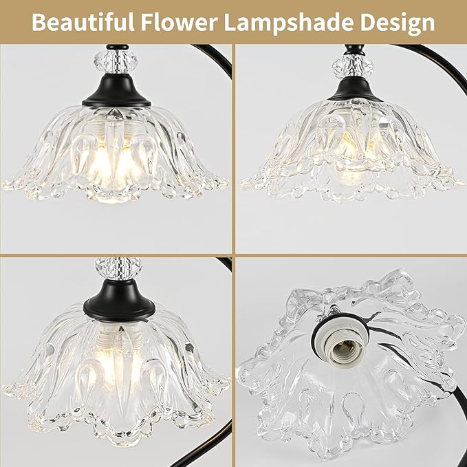 Table Lamp for Bedroom, Crystal Glass Beside Lamp, Plug in Dimmable Black Lamp - Image 4