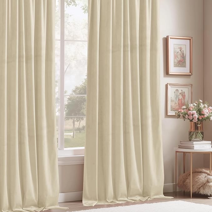 StangH Soft Beige Bedroom Velvet Curtains Farmhouse Home Decor Light Blocking - Image 6