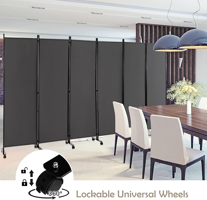 GOFLAME 6 Panel Folding Room Divider, 6FT Rolling Privacy Screen - Image 6