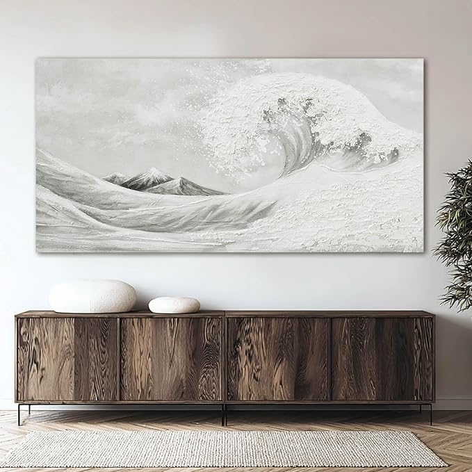 YETHEN WAL Neutral Grey Wave Wall Art – Textured Coastal Canvas Print - Image 7