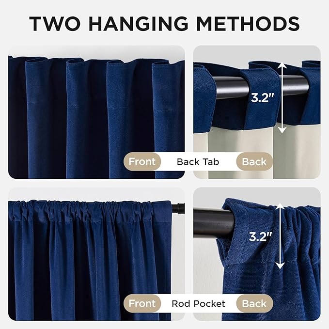 Joydeco Royal Blue 100% Blackout Curtains 90 Inch 2 Panels, Luxury Thermal - Image 3