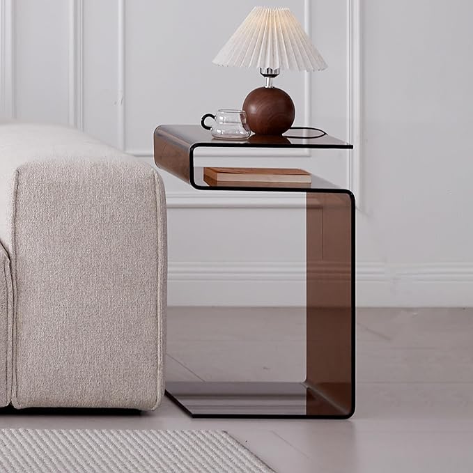 Glass Nightstand, Side Table, S-Shaped End Table by FENGHUAGLASSHOME