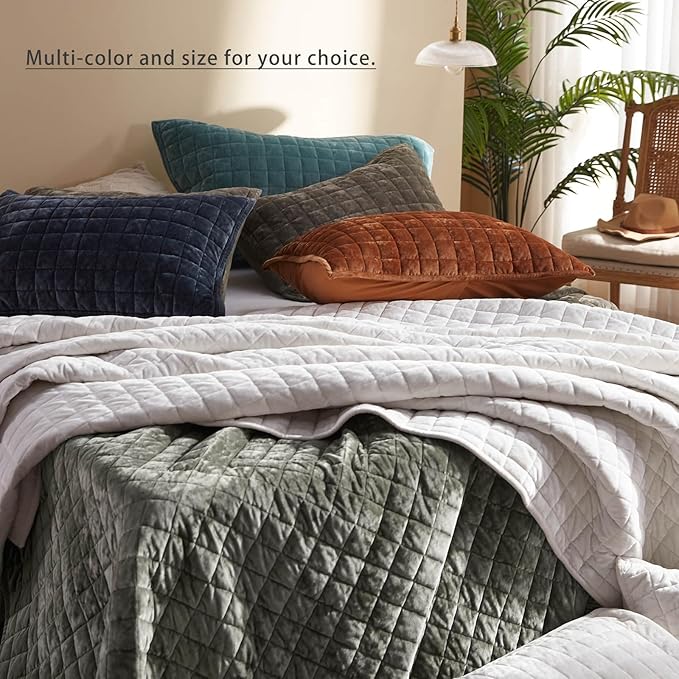LEAONME Velvet Quilt Oversized California King-120''x120'', Lightweight Olive - Image 6