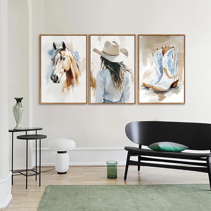 YeeHomedec Large Western Cowgirl Posters Framed Canvas Wall Art Set, Glam Rodeo - Image 5