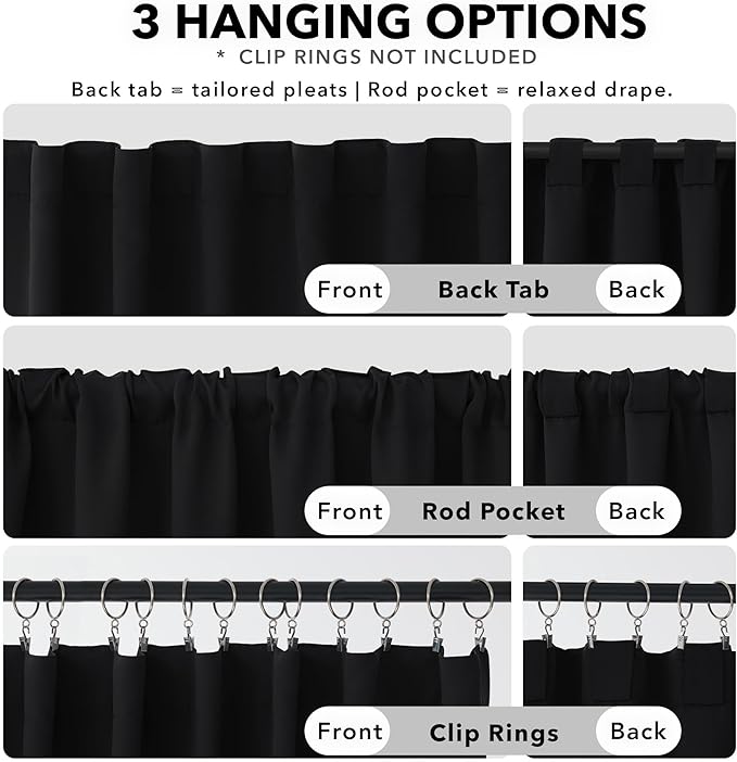 Deconovo Blackout Curtains, Thermal Insulated, W70 x L84 2 Panels, Back Tab - Image 2
