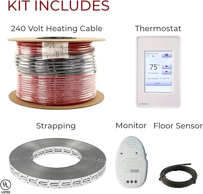 LuxHeat 50sqft Floor Heating Cable Kit - 240v Heated Tile Floor System - Heated - Image 9