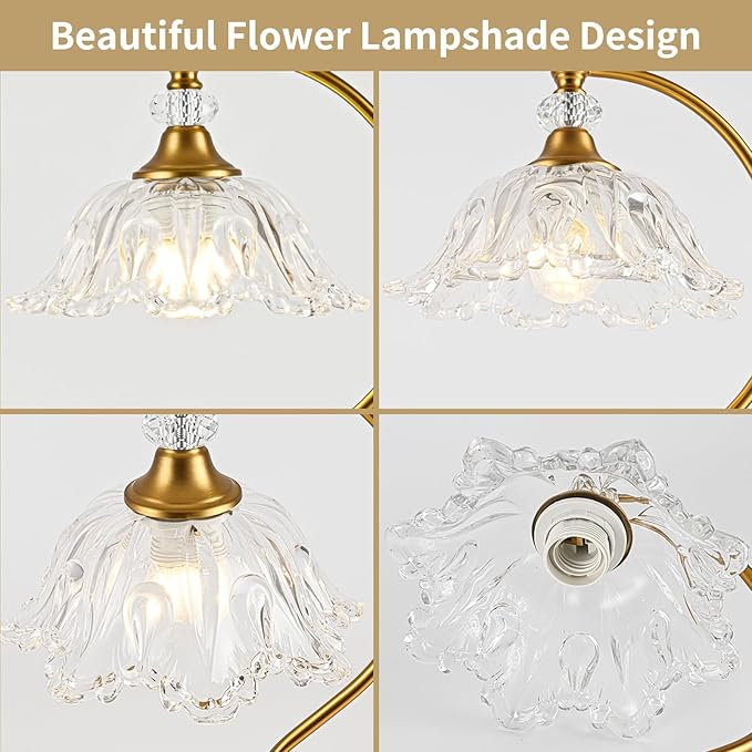 Vintage Table Lamp with a Floral Clear Glass Shade, A Plug-in Nightstand Lamp - Image 7