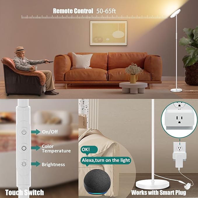 White Floor Lamp, 40W Super Bright Floor Lamps - Image 5
