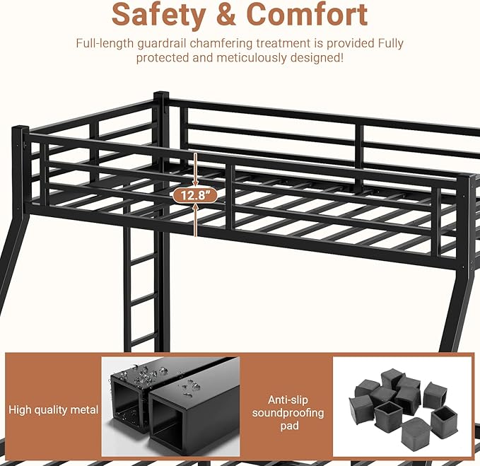 Twin XL Over Queen Bunk Bed Frame, Heavy Duty Metal Loft Bed - Image 6