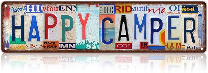 Vintage Happy Camper Wall Decor Street Signs Camping Accessories Metal Tin by Unknown