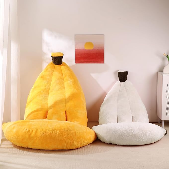 Banana Bean Bag Chair with Ottoman, Floor Sofa Bed with Footrest, Comfy - Image 8