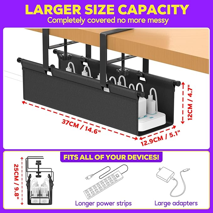 Under Desk Cable Management Tray, REFLYING 14.6" Cable Management Under Desk No - Image 4