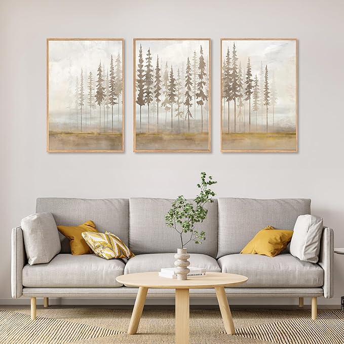 LHIUEM Large Pine Tree Framed Canvas Wall Art Set, Forest Trees Nature Wall - Image 5