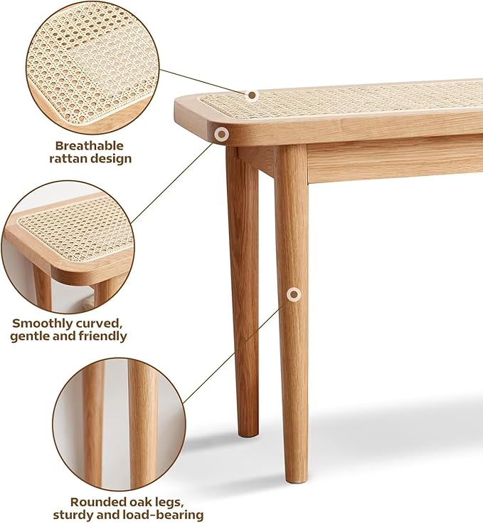 39.4'' Natural Rattan Dining Bench - Image 7