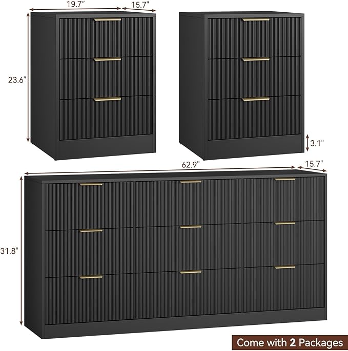 9 Drawer Black Dresser & Nightstand Set 3-Piece - Image 2