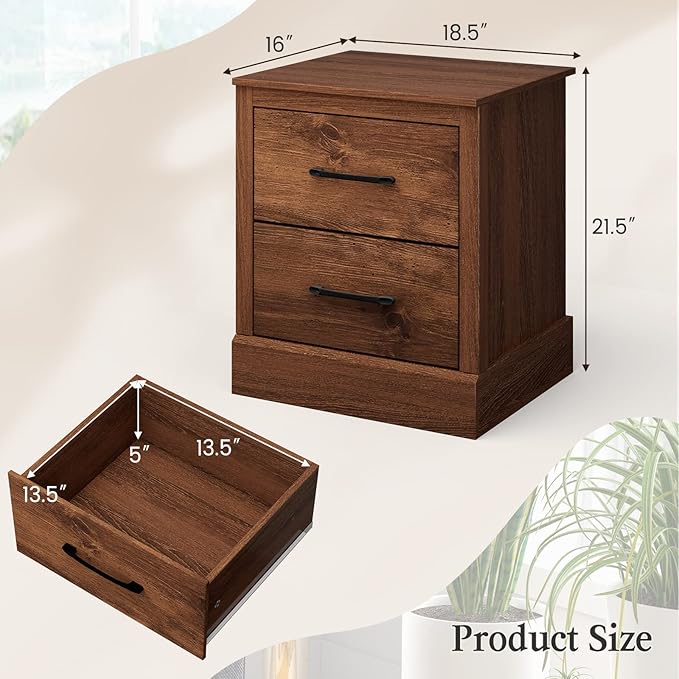 Giantex Farmhouse Nightstand Set of 2, Wood Bedside Table - Image 3