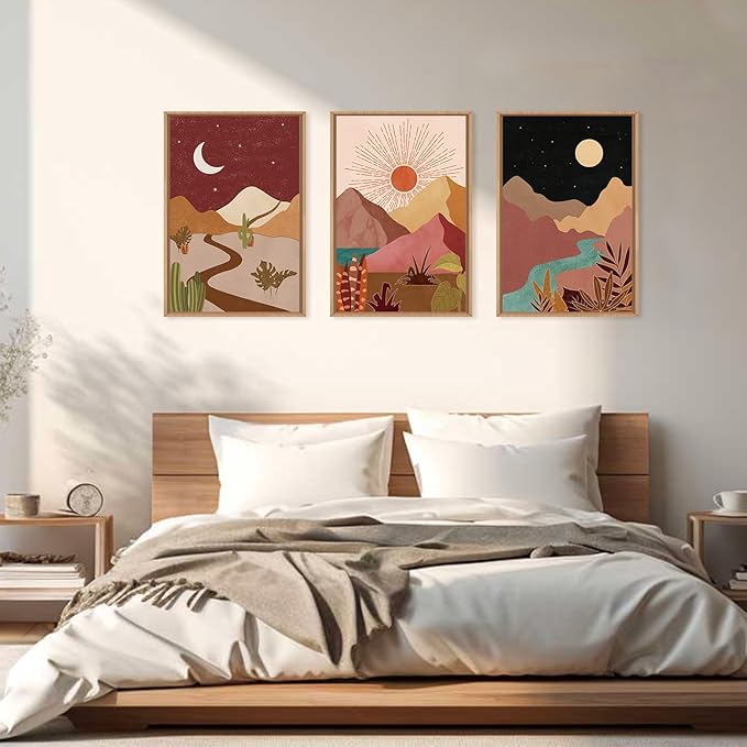 LHIUEM Large Boho Southwest Mountain Framed Canvas Wall Art, Abstract Desert - Image 3