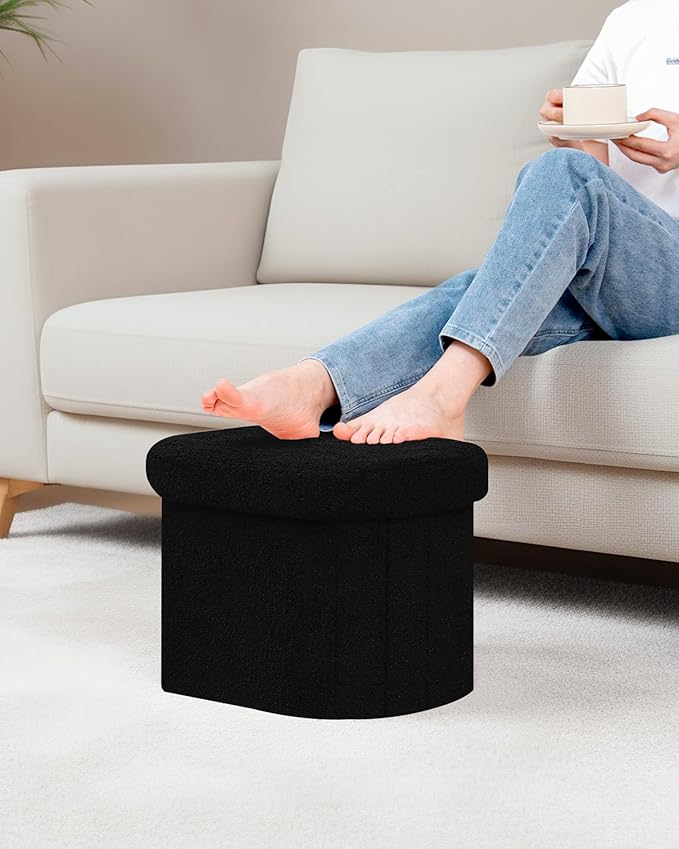 B FSOBEIIALEO Storage Ottoman for Dorm Room, Boucle Folding Storage Ottoman - Image 7