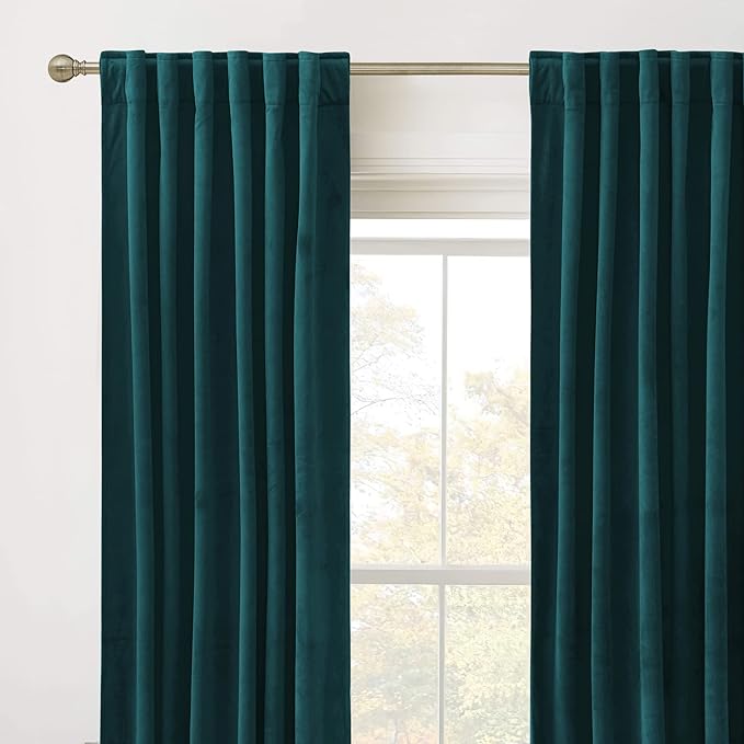 RYB Home Teal Velvet Curtains 84 inch Length - Image 2