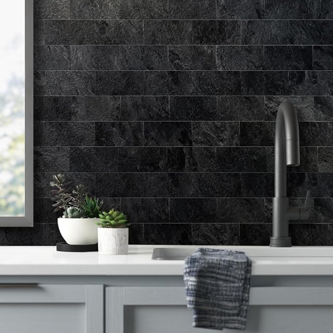 AULIGET 4 Piece Black Slate Peel and Stick Backsplash Wall Tiles, Laundry Room - Image 2