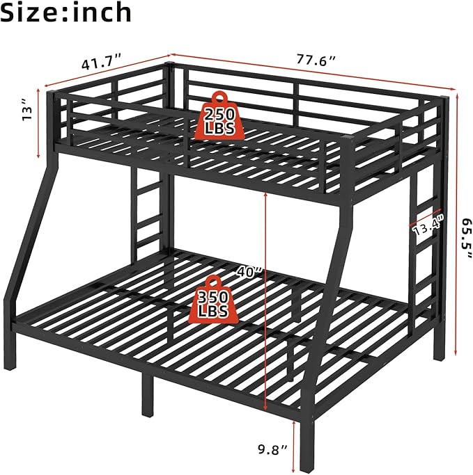 Twin Over Full Bunk Bed Frame, Heavy Duty Metal Loft Bed - Image 2