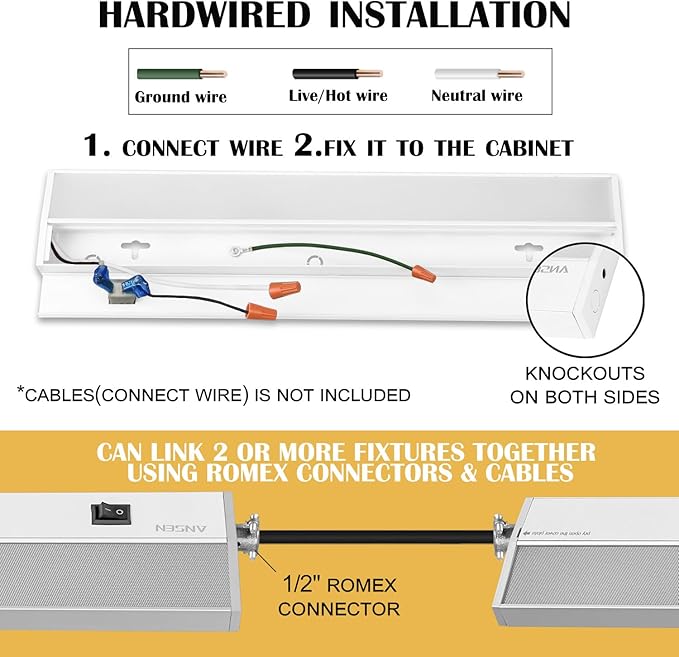Ansen Hardwired Under Cabinet Lighting, 48in 26W LED Light - Image 6
