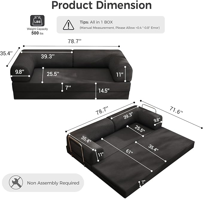 5-in-1 Folding Convertible Sofa Bed - Image 2