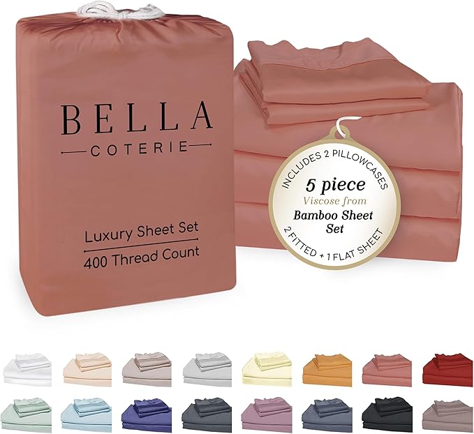 Bella Coterie Luxury Bamboo Viscose Split King Size Sheet Set | 2 Fitted Sheets by BC